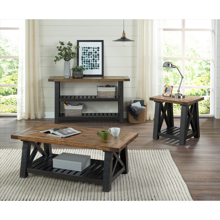 Gracie Oaks Caberfae 3 Piece Solid Wood Living Room Table Set